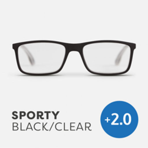 Easy Readers Reading Glasses - Sporty Black/Clear +2.0 - Readers - Agenda Bookshop