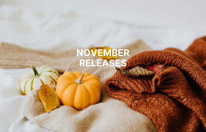 orange and white pumpkins with October Releases written on the top right with a black background