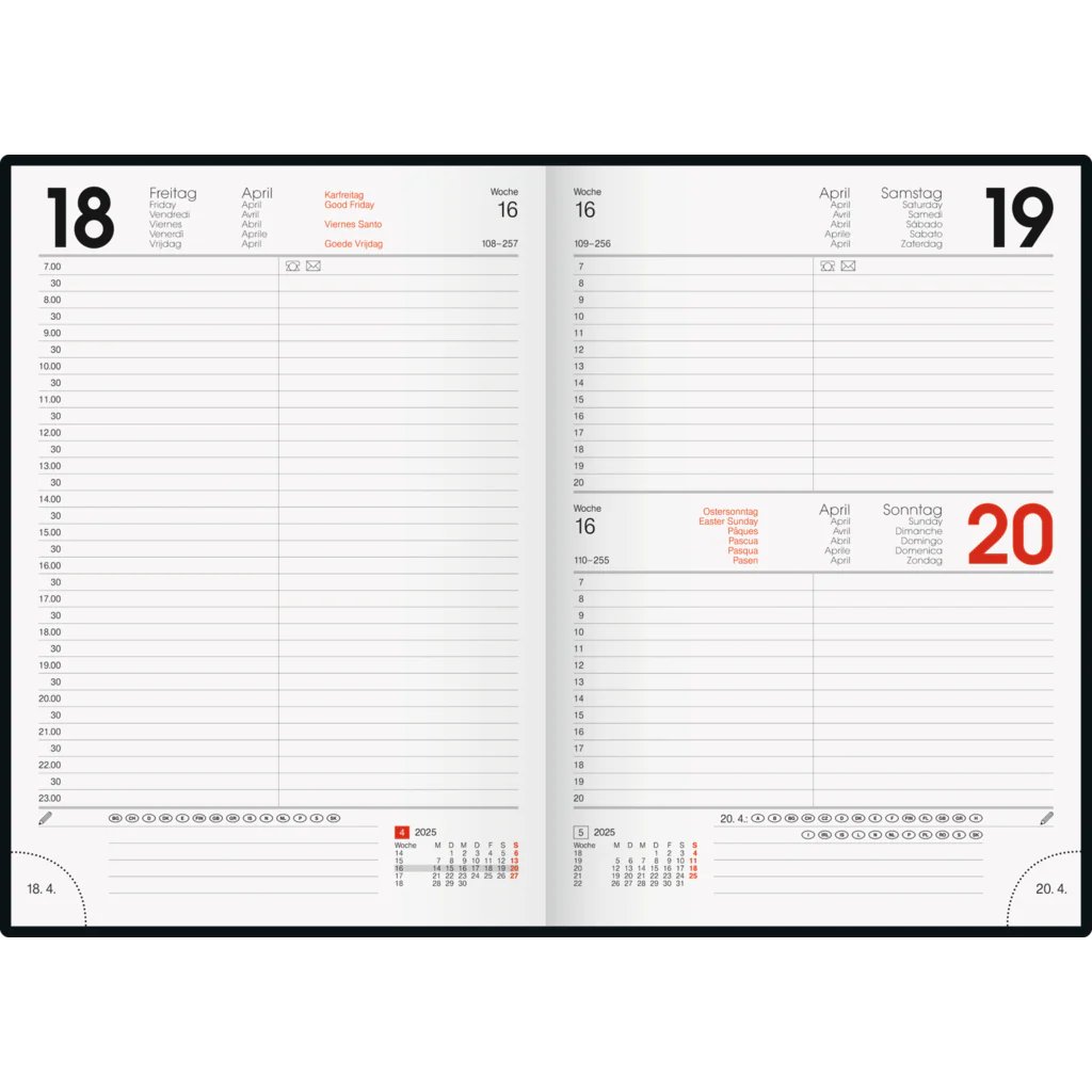 Brunnen 2025 Diary A5, Black - Agenda Bookshop