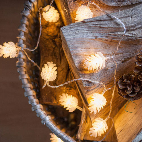 20L plastic pinecone white LED string decorative lights - Agenda Bookshop
