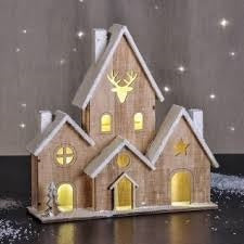 LED Wooden Christmas House with Snow - Agenda Bookshop