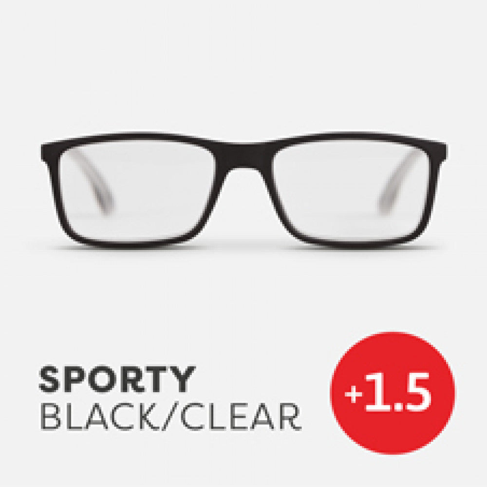 Easy Readers Reading Glasses - Sporty Black/Clear +1.5  - Readers - Agenda Bookshop