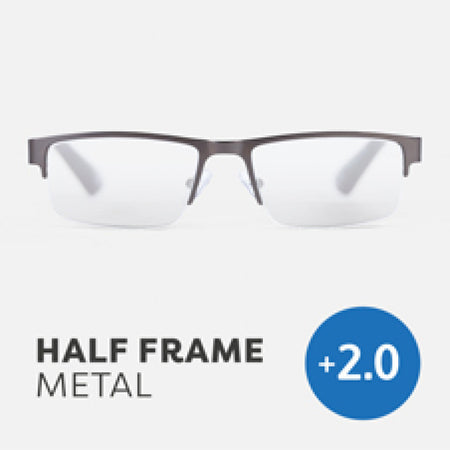 Easy Readers Reading Glasses - Half Frame Metal +2.0 - Readers - Agenda Bookshop