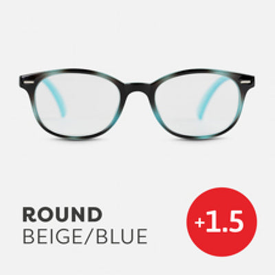Easy Readers Reading Glasses - Round Beige/Blue  +1.5 - Readers - Agenda Bookshop